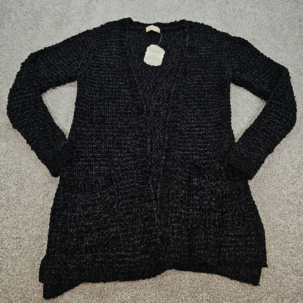 Altard State Black Chenille Knit Cardigan Open Front Sweater Comfy Small NWT